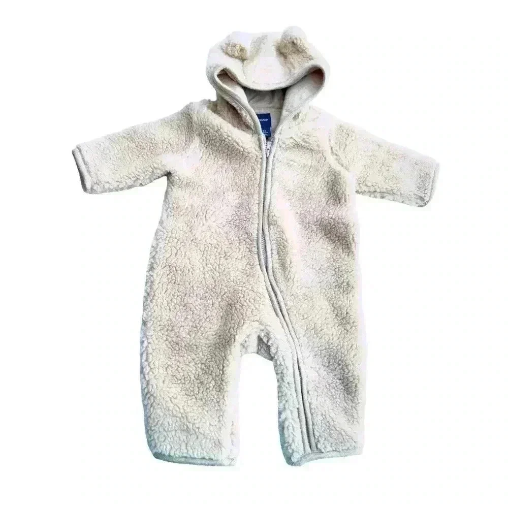 Baby Gap Cozy Sherpa Tan Snowsuit•Gender Neutral•Size 0-3•Preowned•